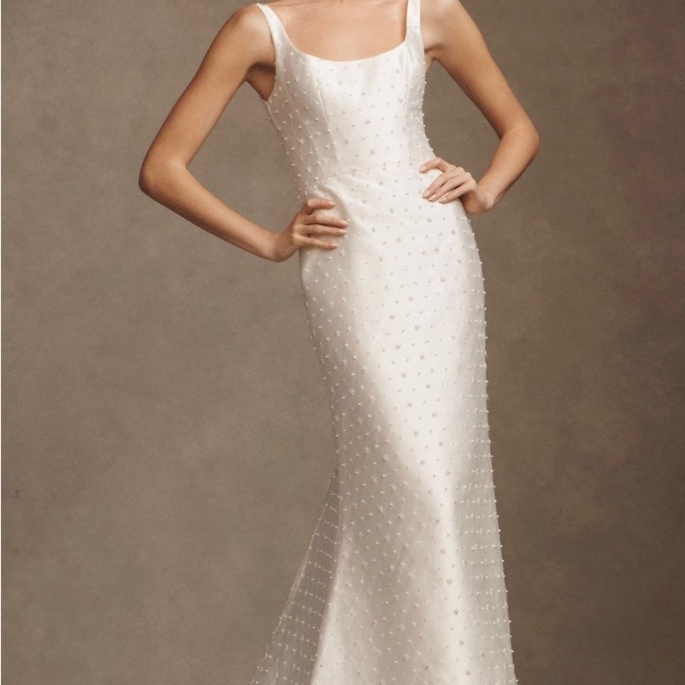Watters White Sequin Sheath Wedding Dress